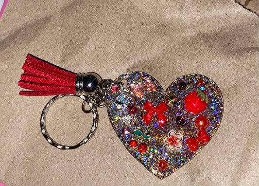 Handmade Heart UV Resin Keyring with Glitter & Charms