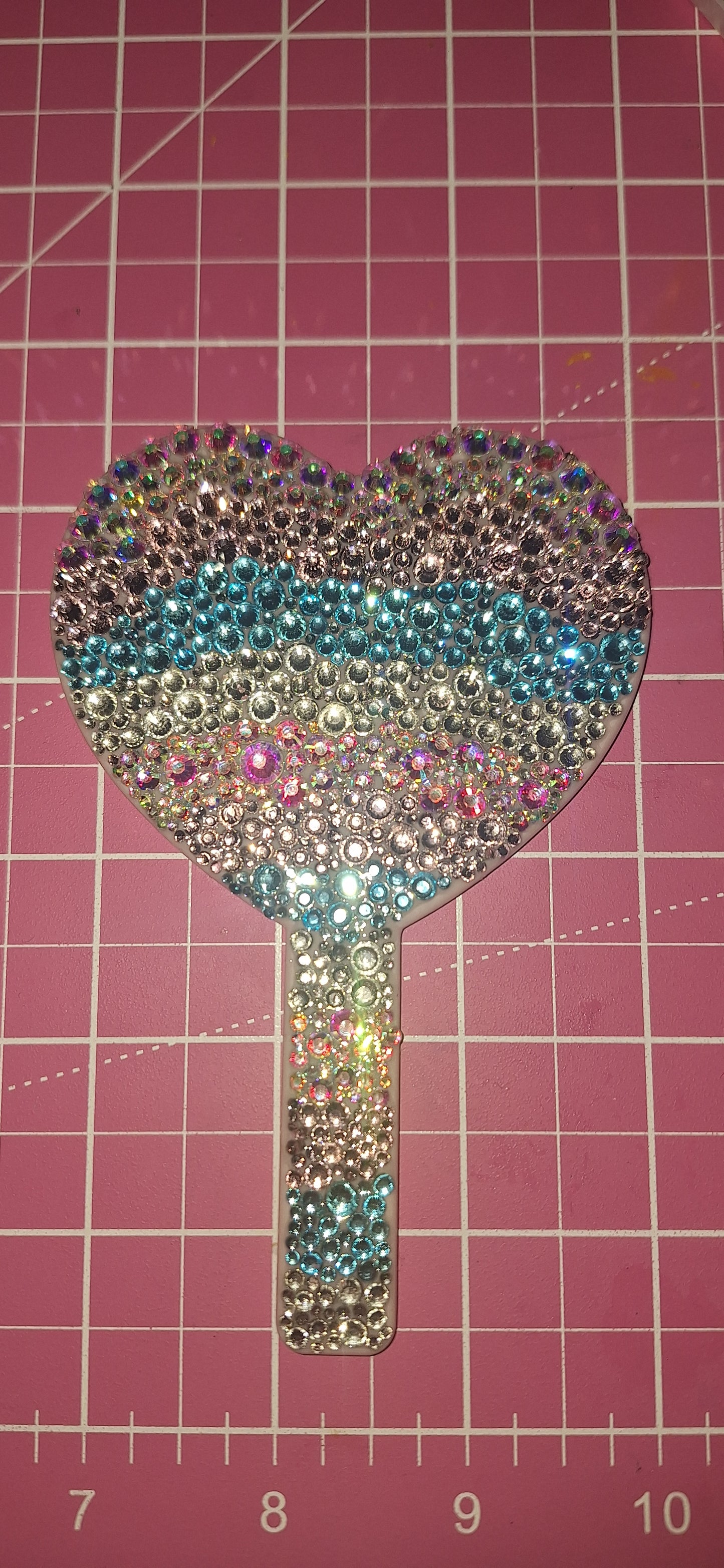 Handmade Heart Mirror with Rhinestones - Sparkly Compact Mirror